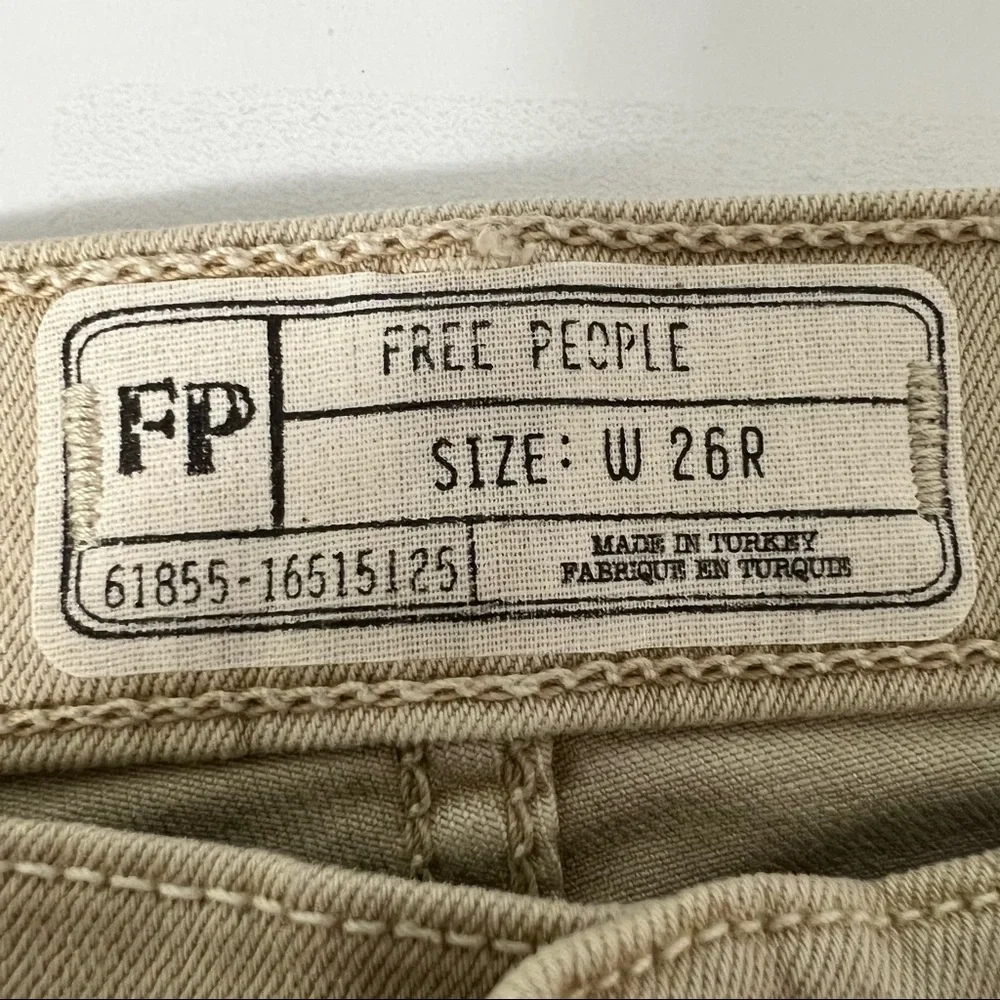 Free People Womens High Rise Busted Distressed Skinny Jeans Khaki Tan size 26